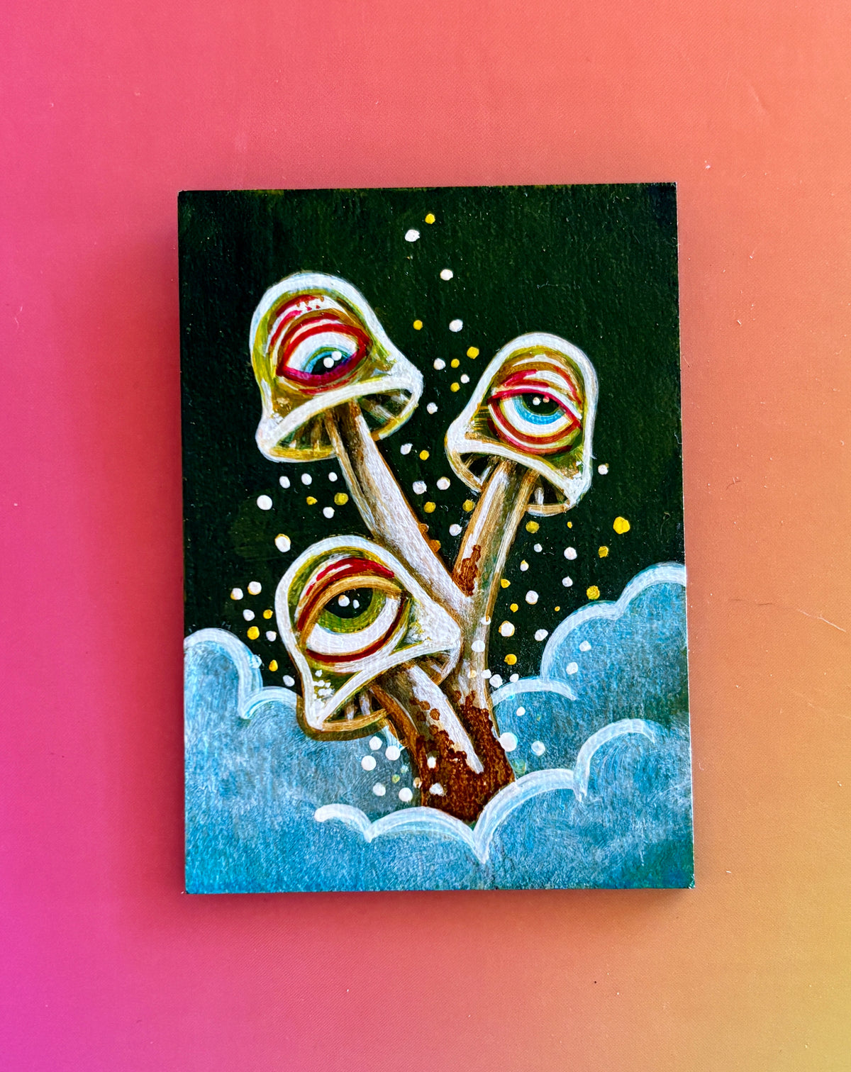 Original Painting: ShroomEYES Wooden Magnet (3 FunGuys)