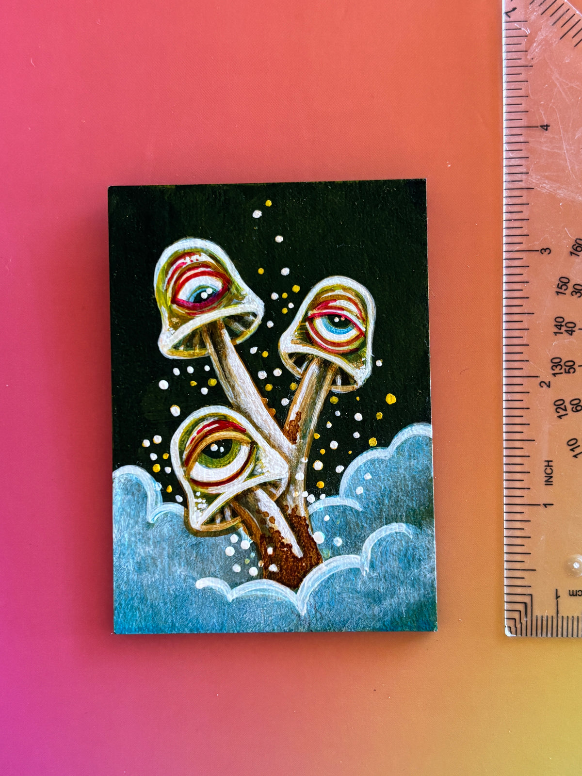 Original Painting: ShroomEYES Wooden Magnet (3 FunGuys)