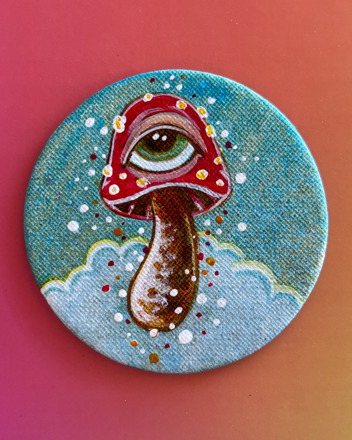 Original Painting: ShroomEYES Wooden Magnet (Round Canvas)