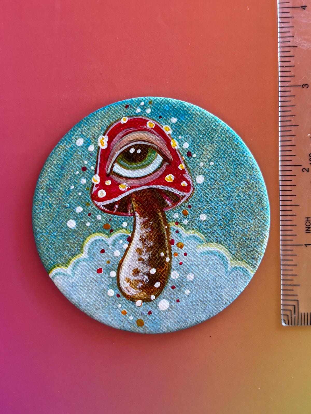 Original Painting: ShroomEYES Wooden Magnet (Round Canvas)