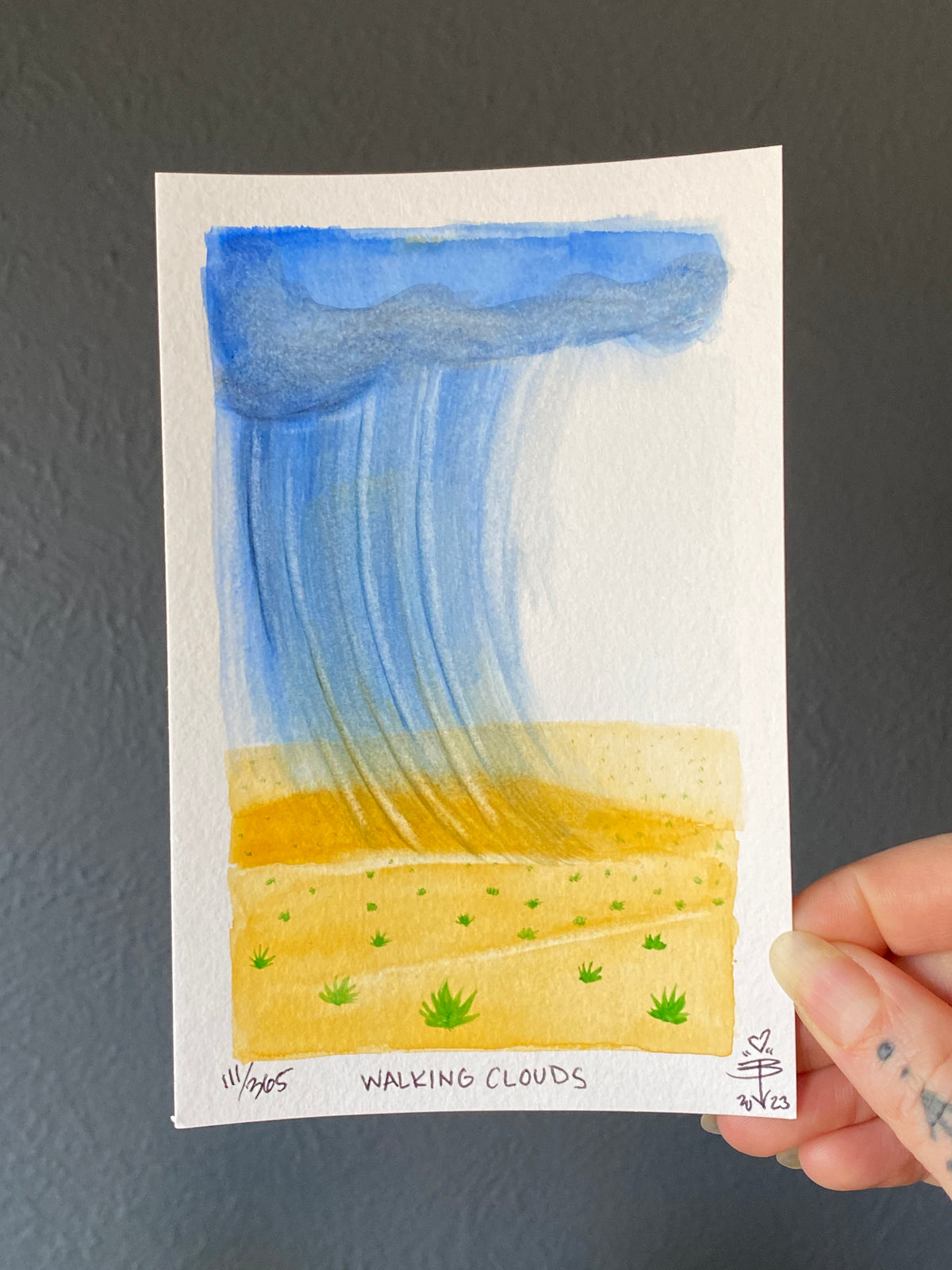 111/365 &quot;Walking Clouds&quot; - 4x6 Gouache and Ink