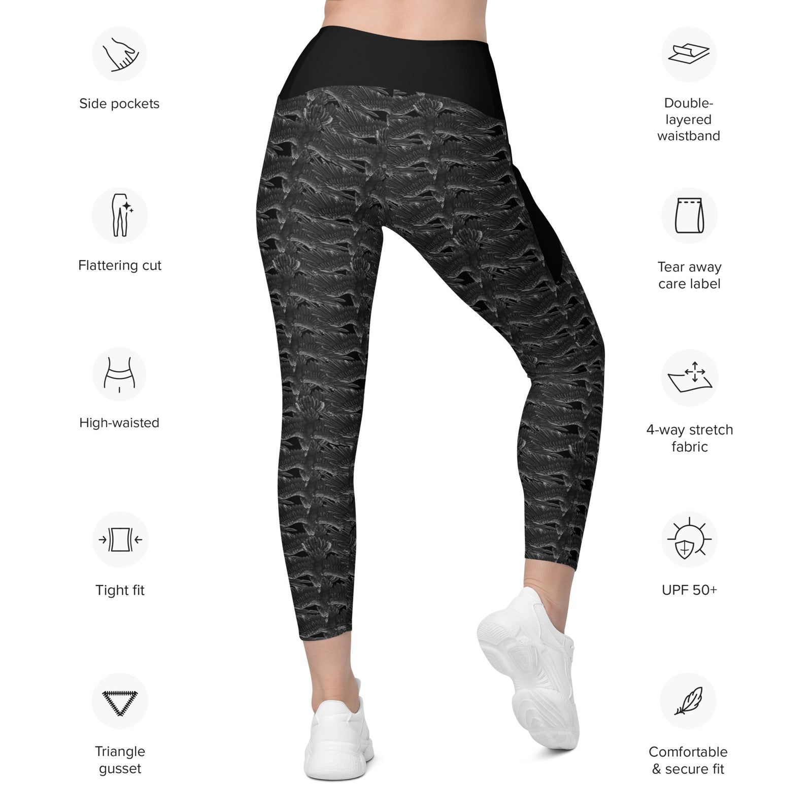 raven pattern activewear leggings