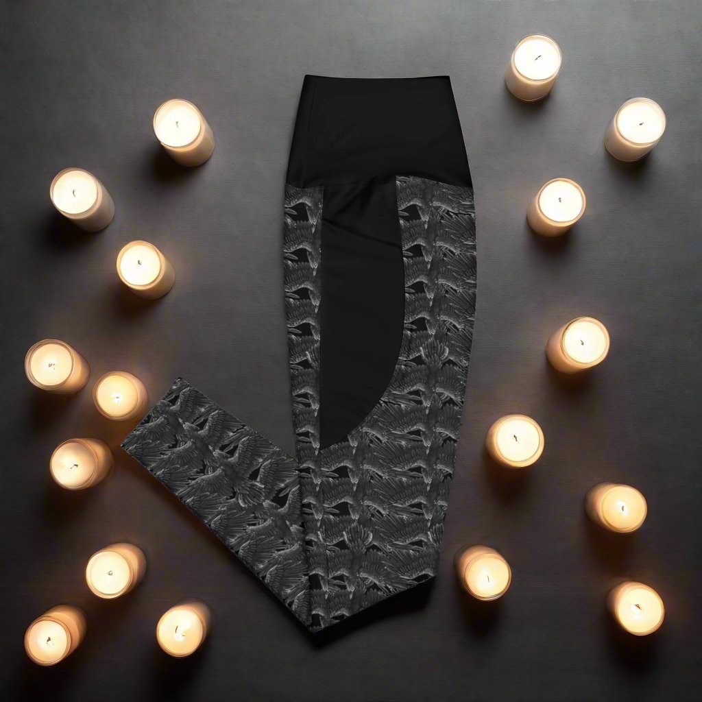 raven pattern activewear leggings