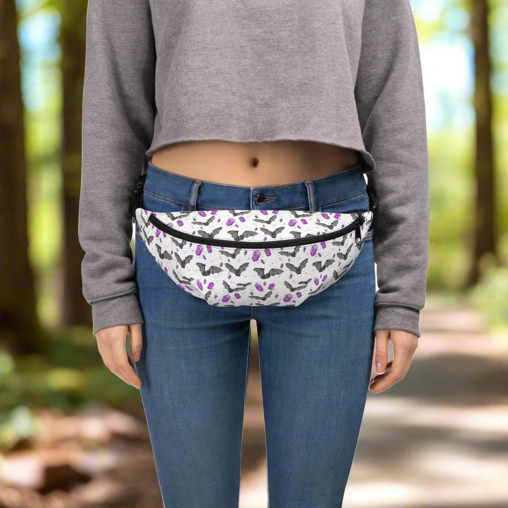 Bats &amp; Amethysts White Fanny Pack